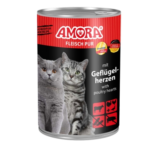 Amora Консервы для кошек - Говяжьи и птичьи сердца 400г