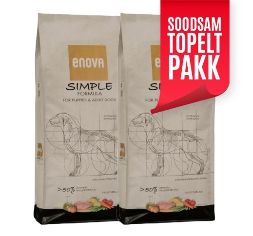 2x ENOVA Simple Teraviljavaba Kuivtoit Koerale Kanaga 12kg (Parim enne 28/10/2023)