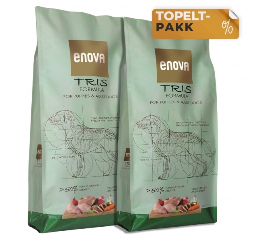 2x ENOVA Tris Grain Free Dog Food with Rabbit, Pig & Duck 12kg
