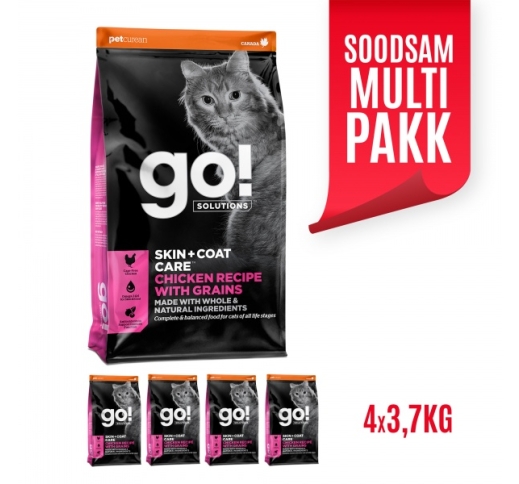 4x GO! Skin + Coat Kanalihaga Kuivtoit Kassile & Kassipojale 3,7kg (Parim enne 09/09/2023)
