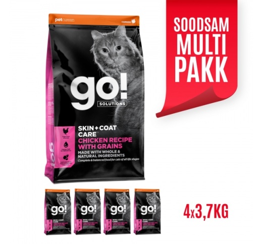 4x Корм GO! Skin + Coat для котят и кошек, с курицей 3,7кг (Best Before 09/09/2023)