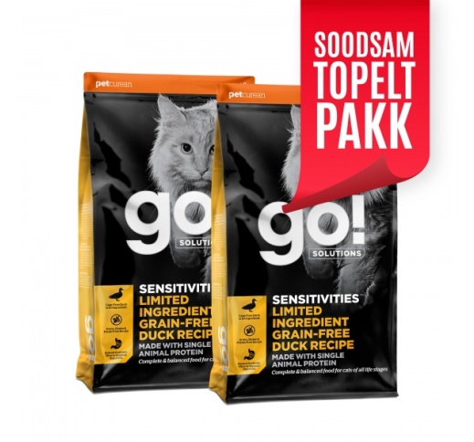 2x Корм GO! Sensitivities для котят и кошек, с уткой 3,7кг (Best before 07/12/2023)