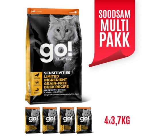 4x Go! Sensitivities Pardiga Teraviljavaba Kuivtoit Kassile & Kassipojale 3,7kg (Parim enne 07/12/2023)