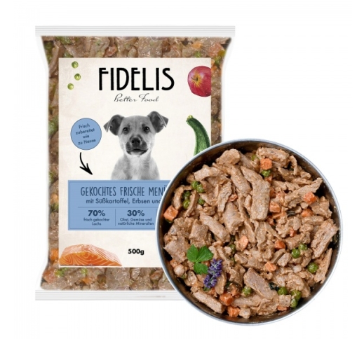FIDELIS Cooked Fresh Food for Dogs (Frozen) - Salmon, Sweet Potatoes, Peas & Zucchini 500g