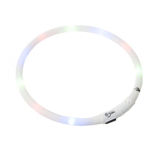 Мигающий (светящийся) ошейник USB, 20-70см,  белый