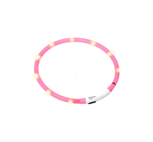 Мигающий (светящийся) ошейник USB, 20-75см, розовый