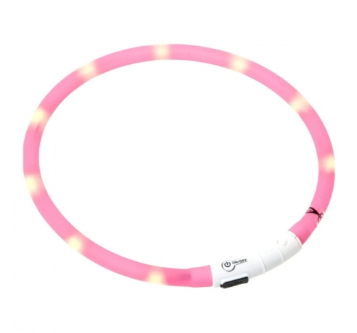 Мигающий (светящийся) ошейник USB, 20-75см, розовый