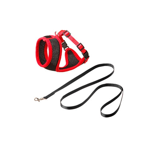 Cat Harness with Leash M 36-48cm Black/Red