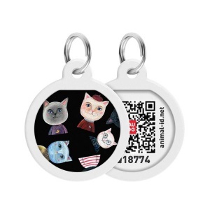 Адресник WAUDOG Smart ID с QR паспортом, премиум, рисунок " Cats" 25мм