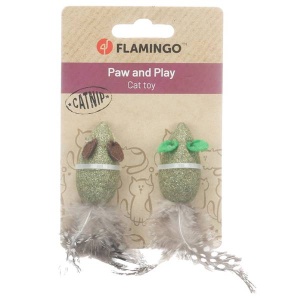 Flamingo Cat Toy - Mouse with Feathers 2pcs / 11.5 cm