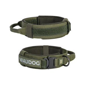 WAUDOG PRO Kaelarihm Koerale Käepidemega, Metallklamber, Khaki, M 50 mm x 38–47 cm