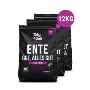 Tales & Tails minkštas sausas pašaras suaugusiems šunims (70% antienos) 4kg x 3